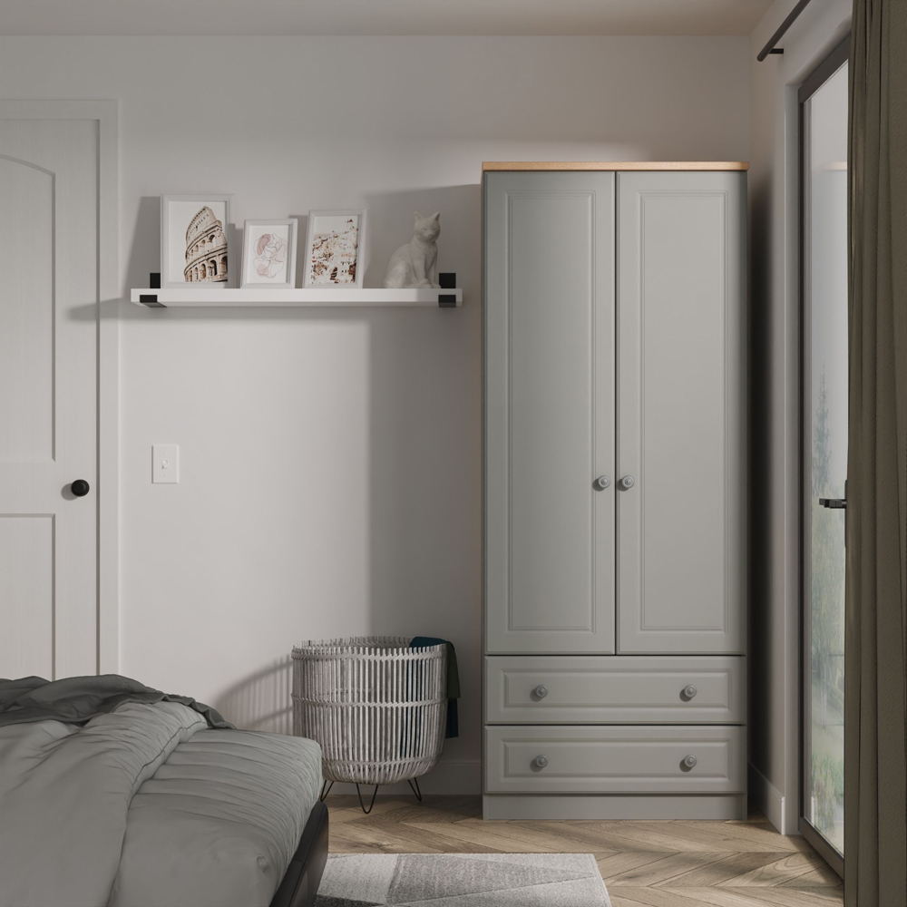 Crowndale Norfolk 2 Door 2 Drawer Dusk Grey and Bardolino Oak Wardrobe Ready Assembled Image 8