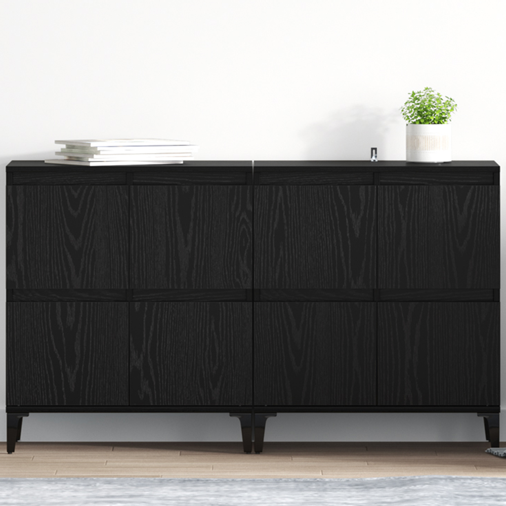 vidaXL 4 Door Black Oak Sideboard Set of 2 Image 1