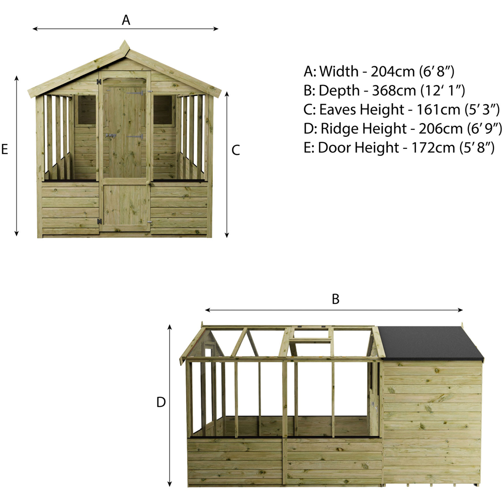 Mercia Wooden 12 x 6ft Traditional Apex Greenhouse Combi Shed Image 9