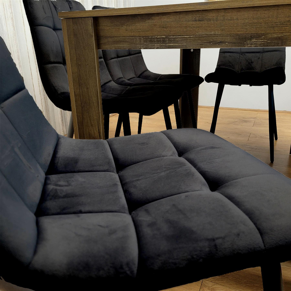 Kosy Koala 6 Seater MDF and Velvet Rectangle Dining Table Set with Bench Black Image 4