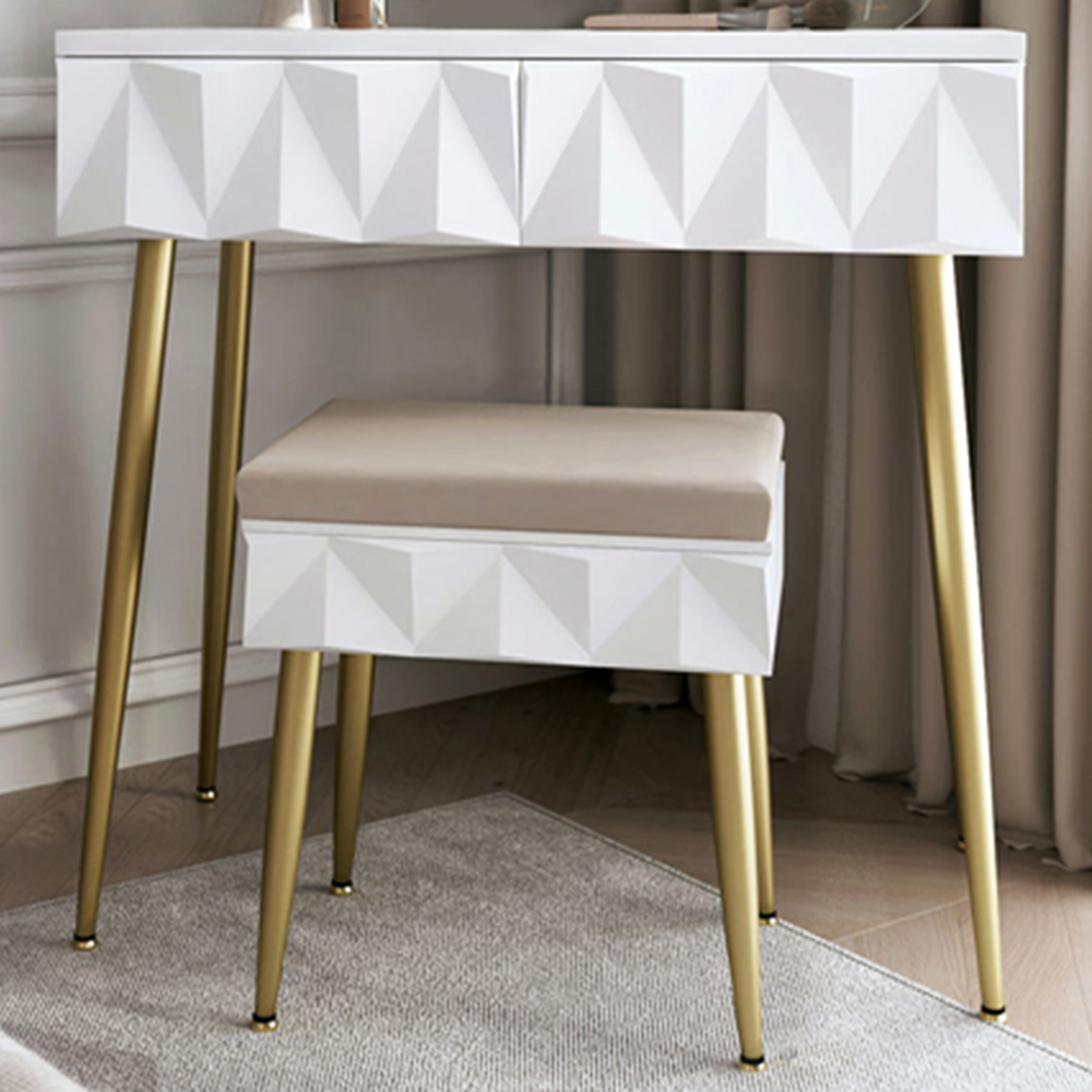 CARME Home Montana White and Gold Dressing Table with Padded Stool Image 1