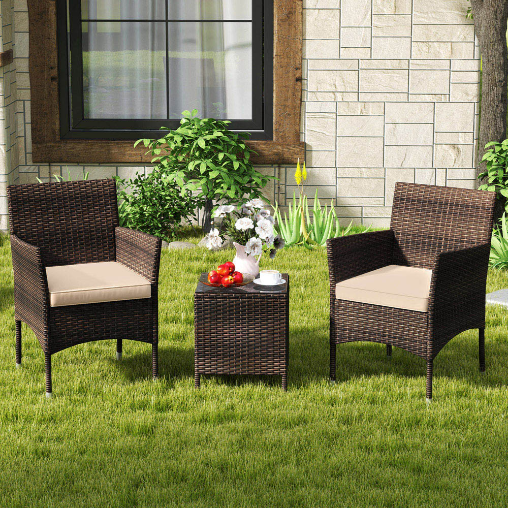 Costway 2 Seater Beige Patio Rattan Furniture Set with Cushion Image 4