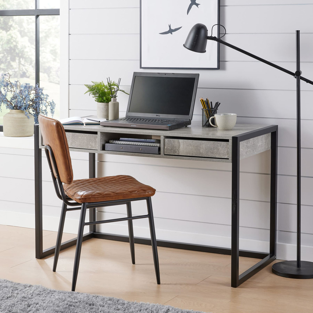 Home Source Toronto 2 Drawer Single Shelf Concrete Effect Office Desk Image 8