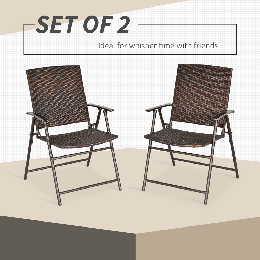 Outsunny Set of 2 Brown Rattan Folding Garden Chair Image 4