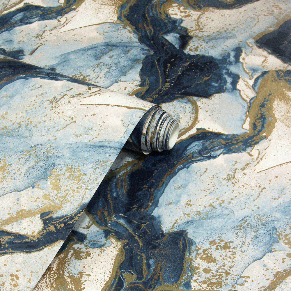 Arthouse Abstract Marble Teal and Gold Wallpaper Image 2