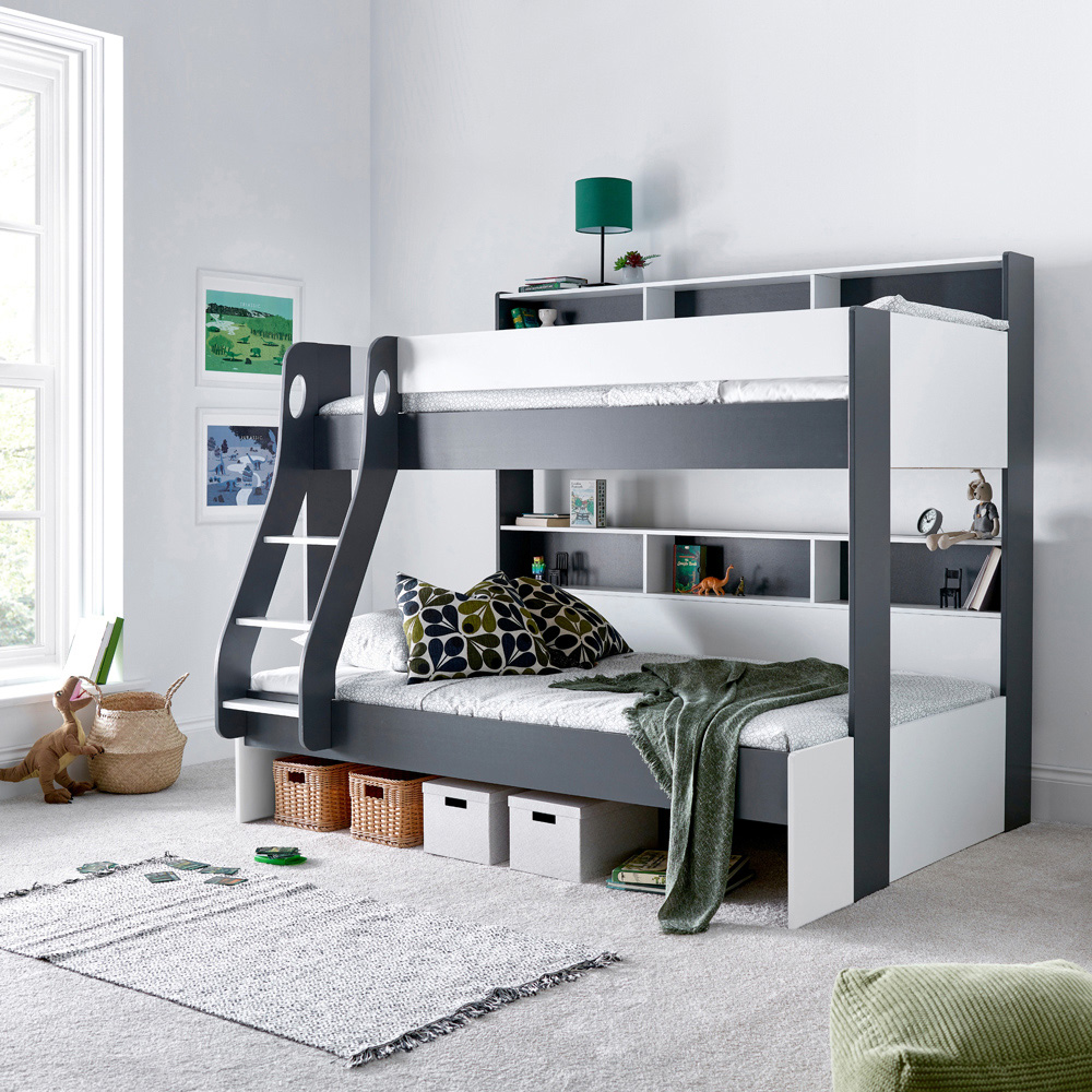 Bedmaster Oliver Triple Sleeper Grey and White Bunk Bed with Spring Mattresses Image 8