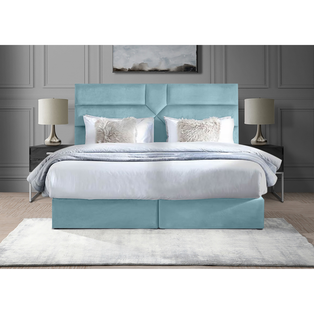 Eleganza Home Tranquilite King Size Duck Egg Plush Velvet Divan Bed with Headboard Image 2