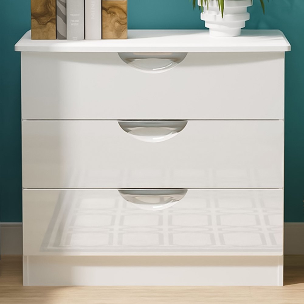 Crowndale Camden 3 Drawer White Gloss and White Chest of Drawers Ready Assembled Image 1