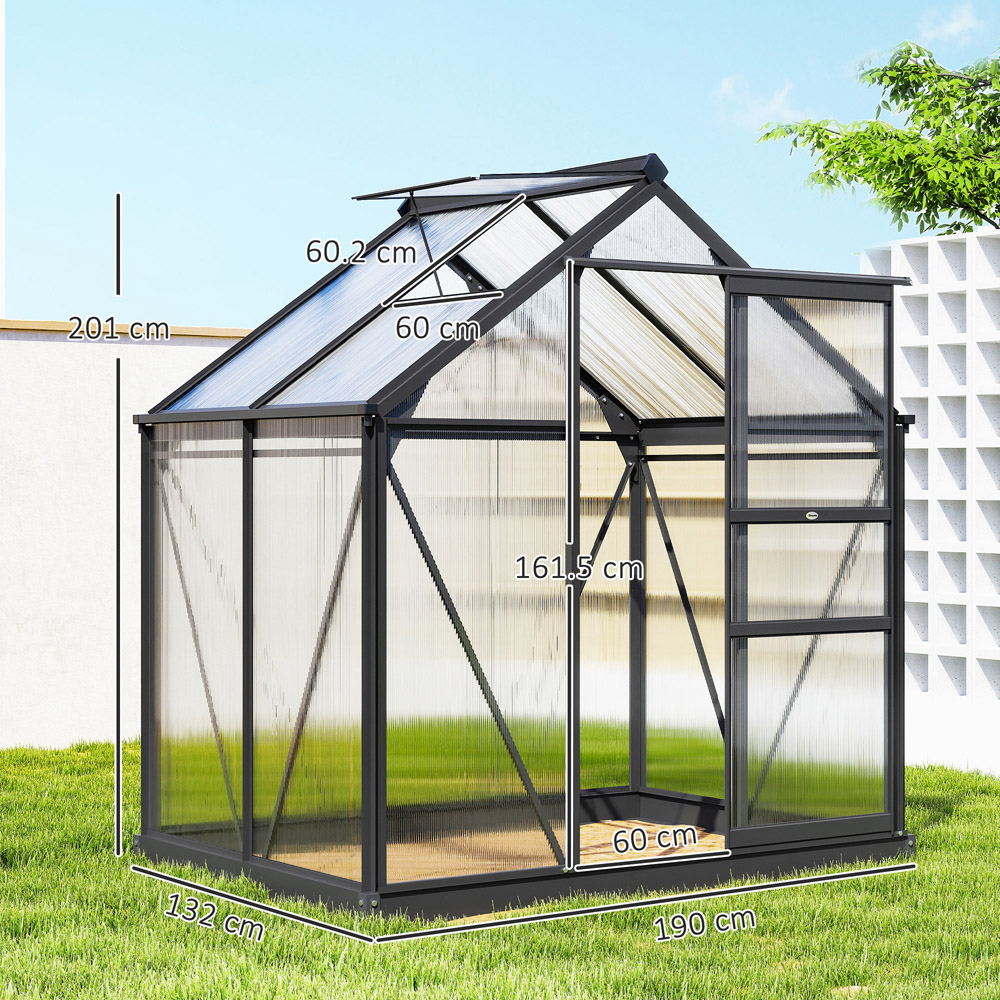 Outsunny 6 x 4ft Black Galvanised Aluminium Polycarbonate Walk In Greenhouse Image 8