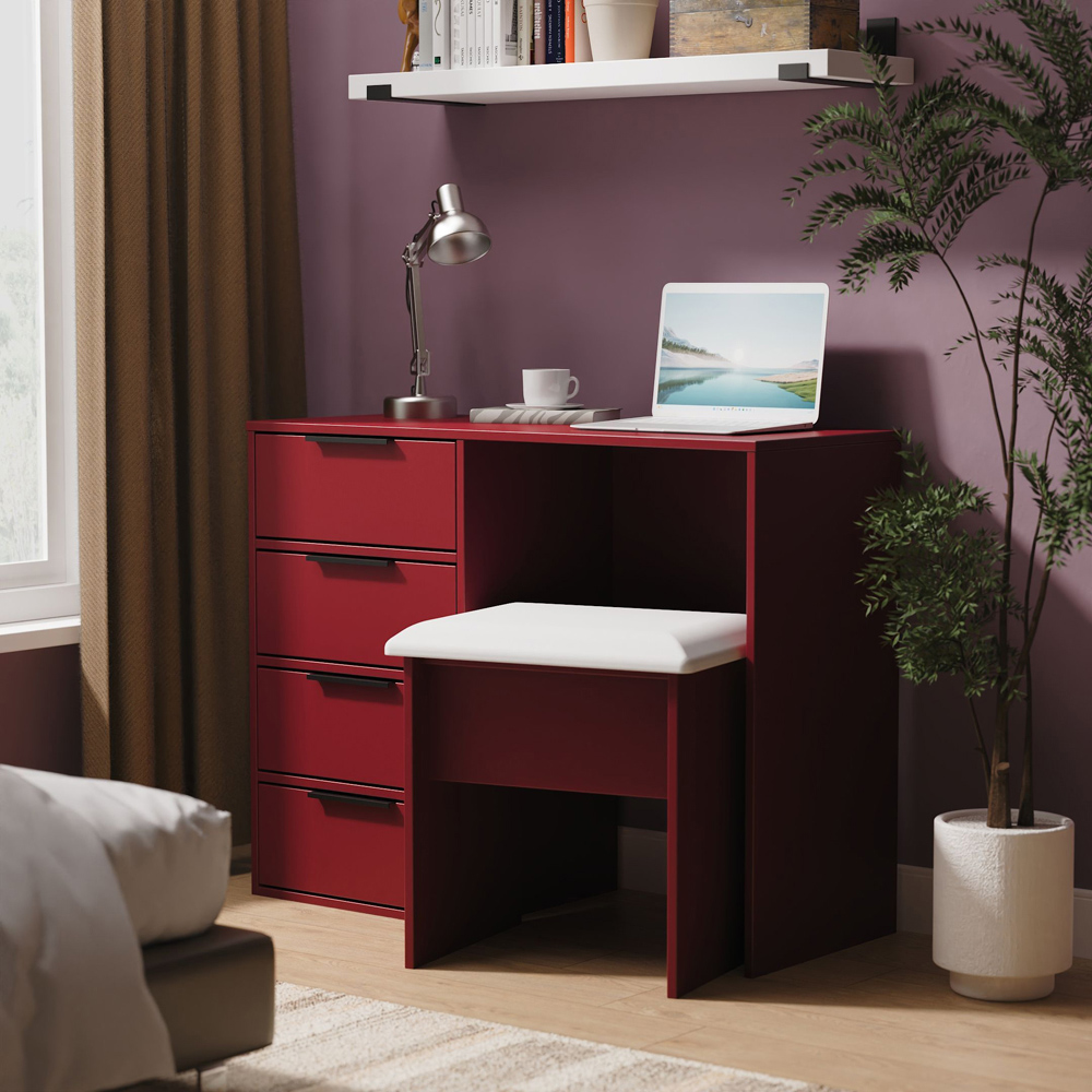 Crowndale Hong Kong 4 Drawer Red Matt Vanity Dressing Table Ready Assembled Image 8