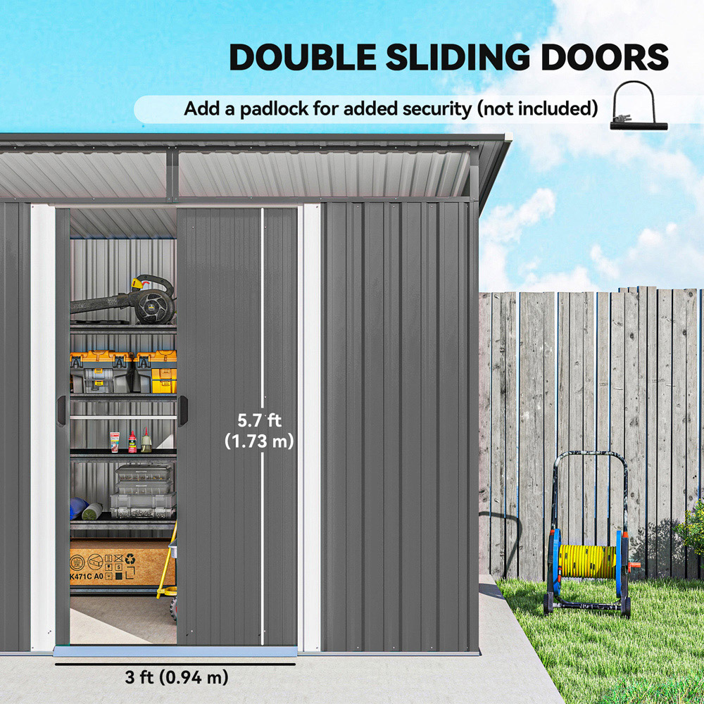 Outsunny 8.5 x 6ft Light Grey Metal Garden Storage Shed Image 8