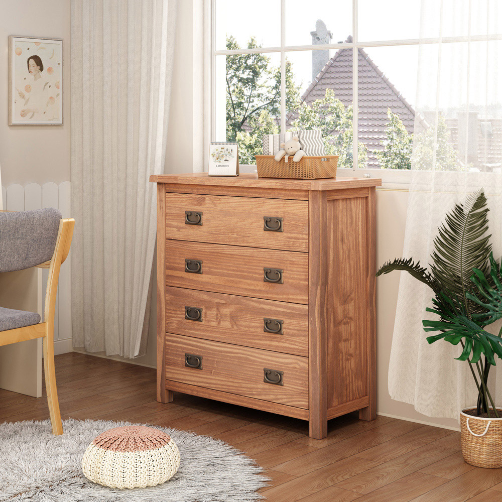 Padua 4 Drawer Light Brown Chest of Drawers with Brass Drop Handles Image 8
