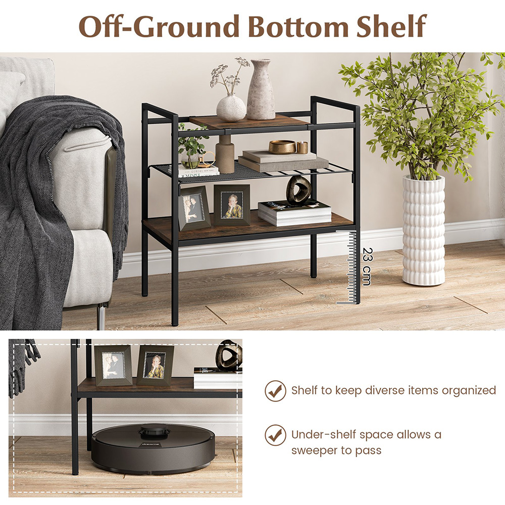 Costway 3 Shelf Rustic Brown Side Table with Removable Mesh Image 5