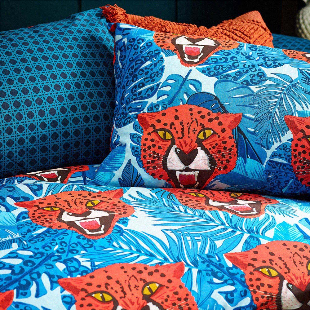 furn. Untamed Single Blue Cheetah Botanical Duvet Cover Set Image 3