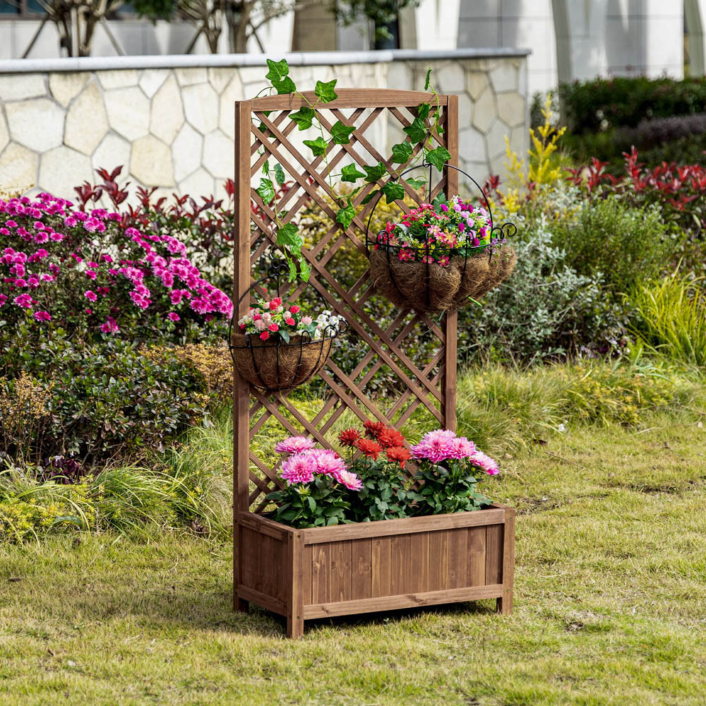 Outsunny Wooden Brown Planter with Trellis 122.5 x 30 x 60cm Image 2