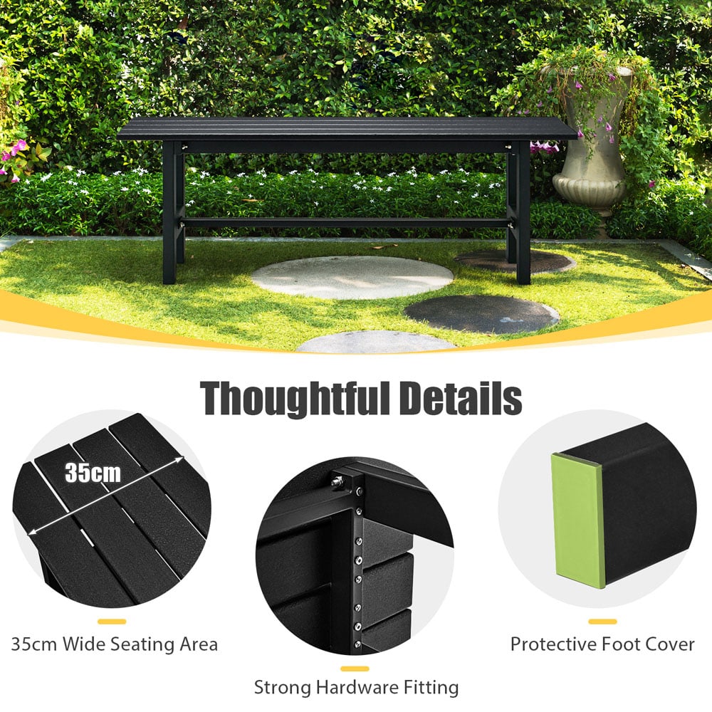 Costway 2 Seater Black Outdoor Bench with Slatted Seat Image 7