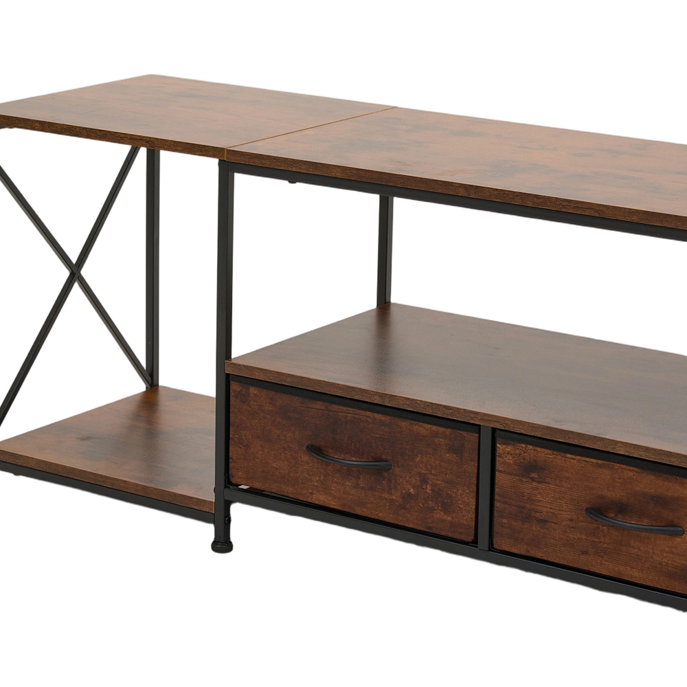 Living and Home 2 Fabric Drawer 3 Shelf Brown Industrial TV Stand Image 5