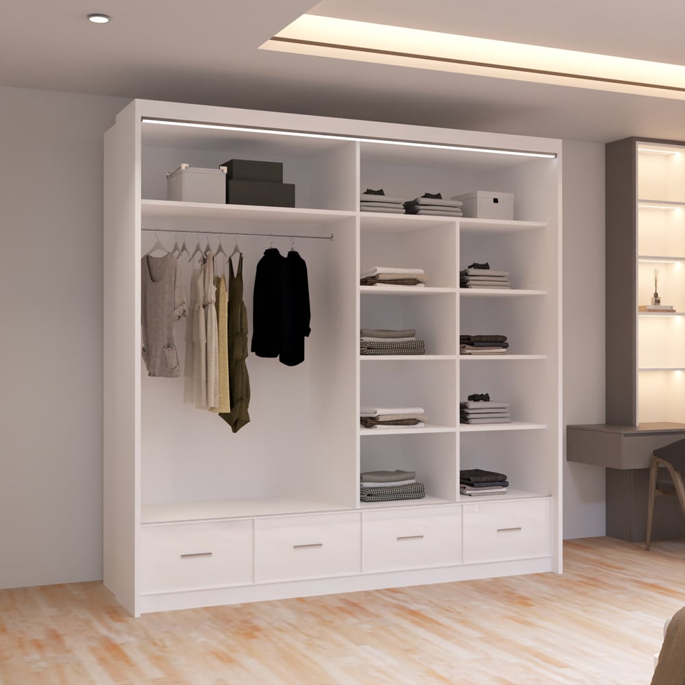 Sliding Wardrobes 4U Sycylia 2 Door 4 Drawer White High Gloss Mirror Wardrobe Image 5