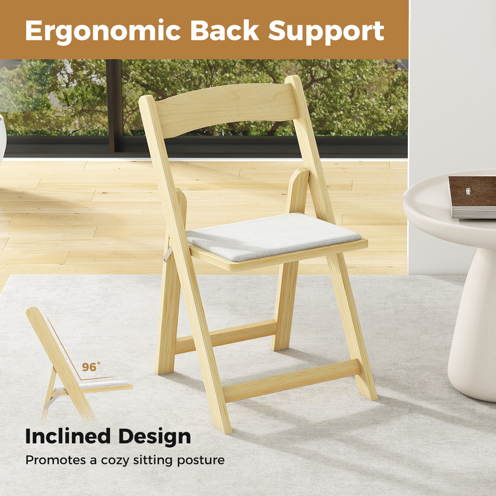 Costway Set of 2 Natural Foldable Dining Chairs Image 6