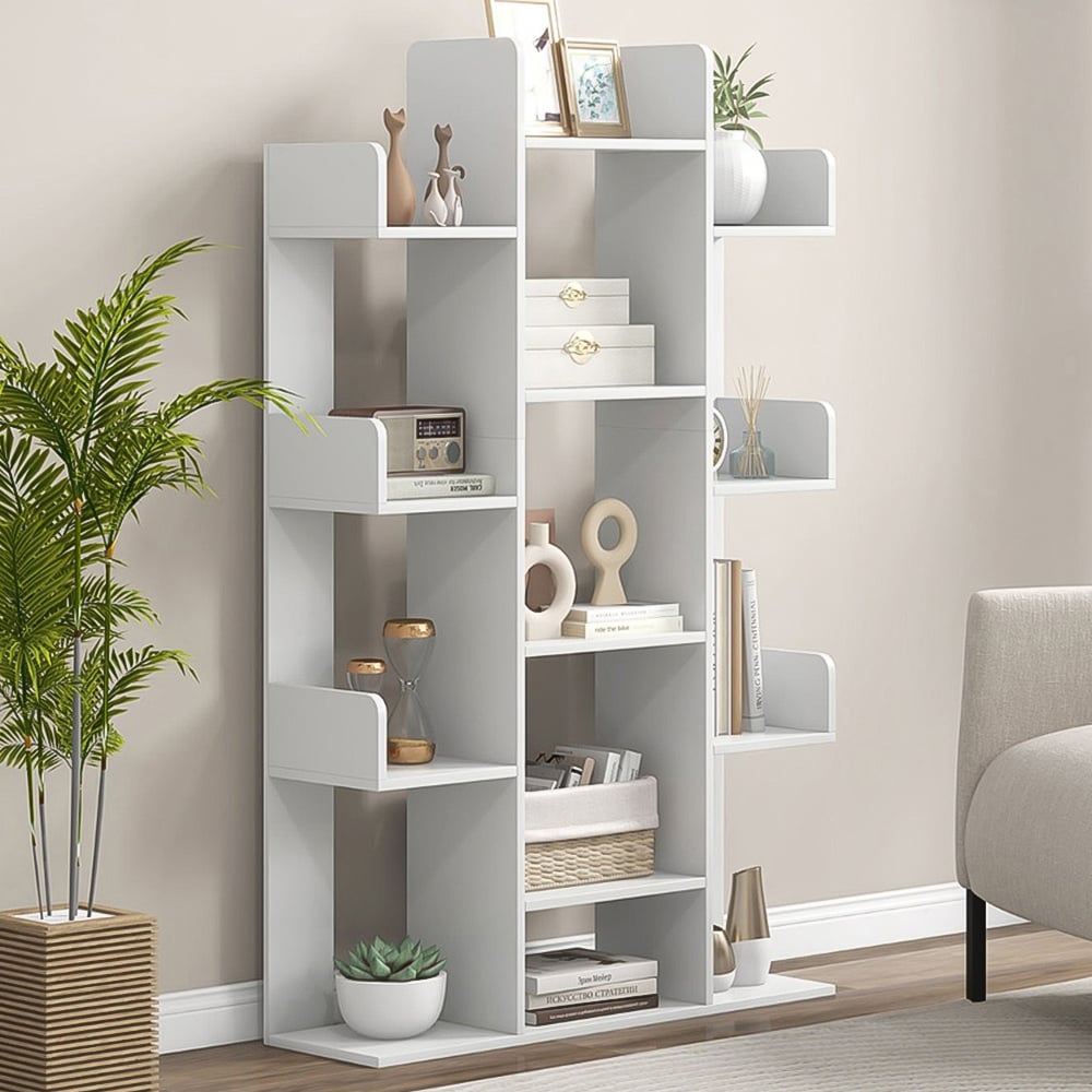 Costway 13 Shelf White Tree Bookcase Image 1