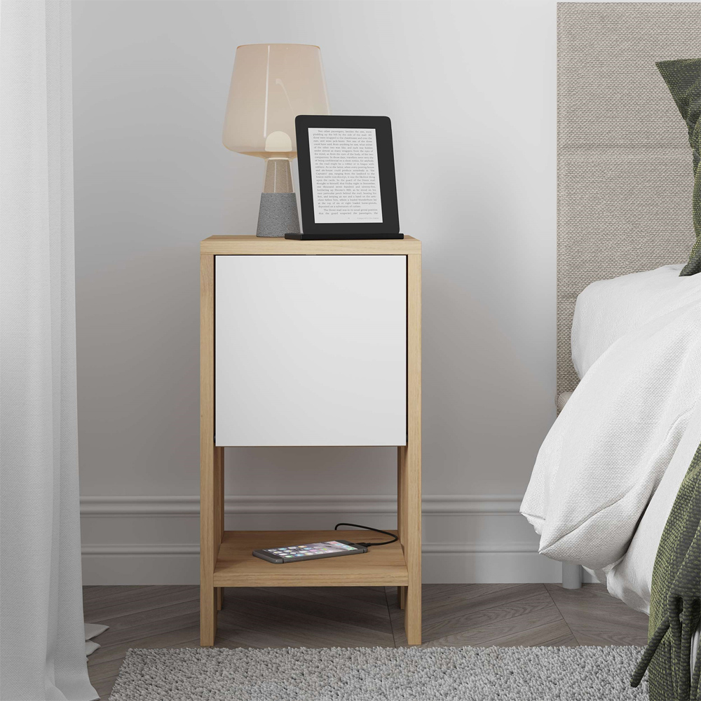 Decortie Ema Oak and White Bedside Table Image 6