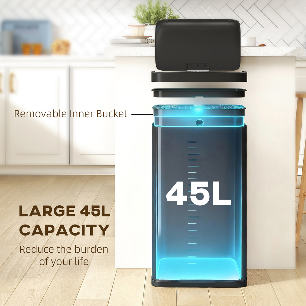 HOMCOM Black Automatic Sensor Bin with Soft-Close Lid 45L Image 5
