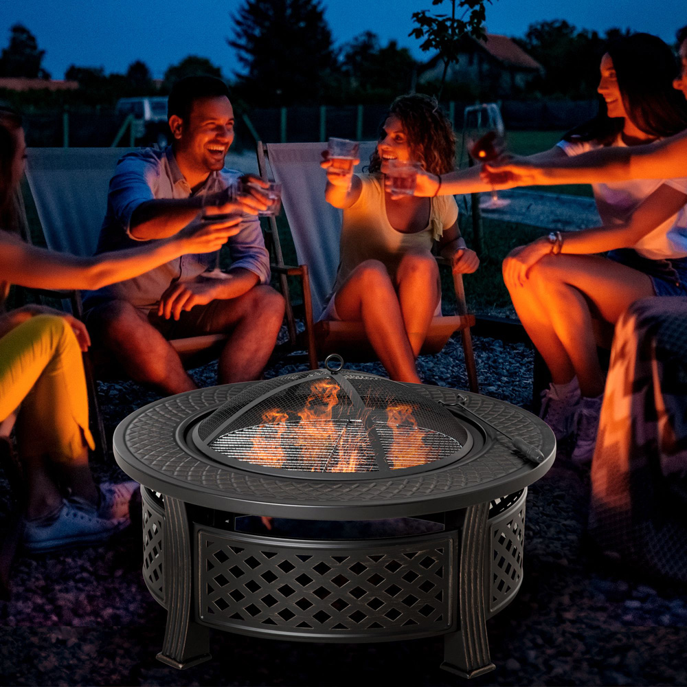 Outsunny Bronze Tone Outdoor Round Firepit with Grill Net Image 2