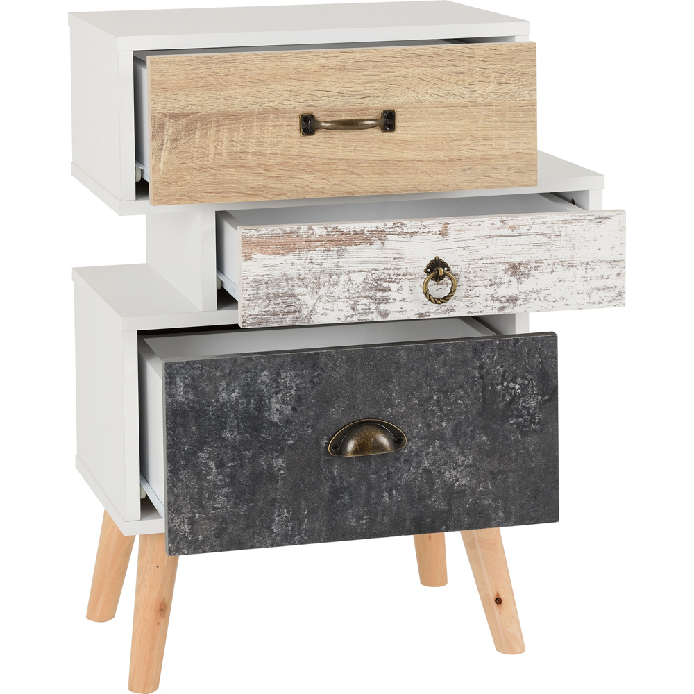 Seconique Nordic 3 Drawer White Distressed Effect Bedside Table Image 4