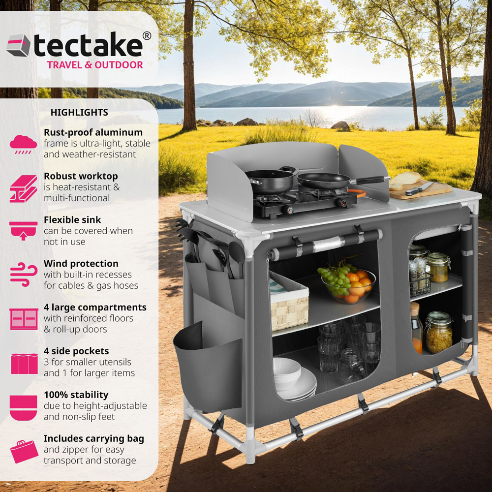 tectake 4 Compartment Grey Foldable Camping Kitchen Image 6