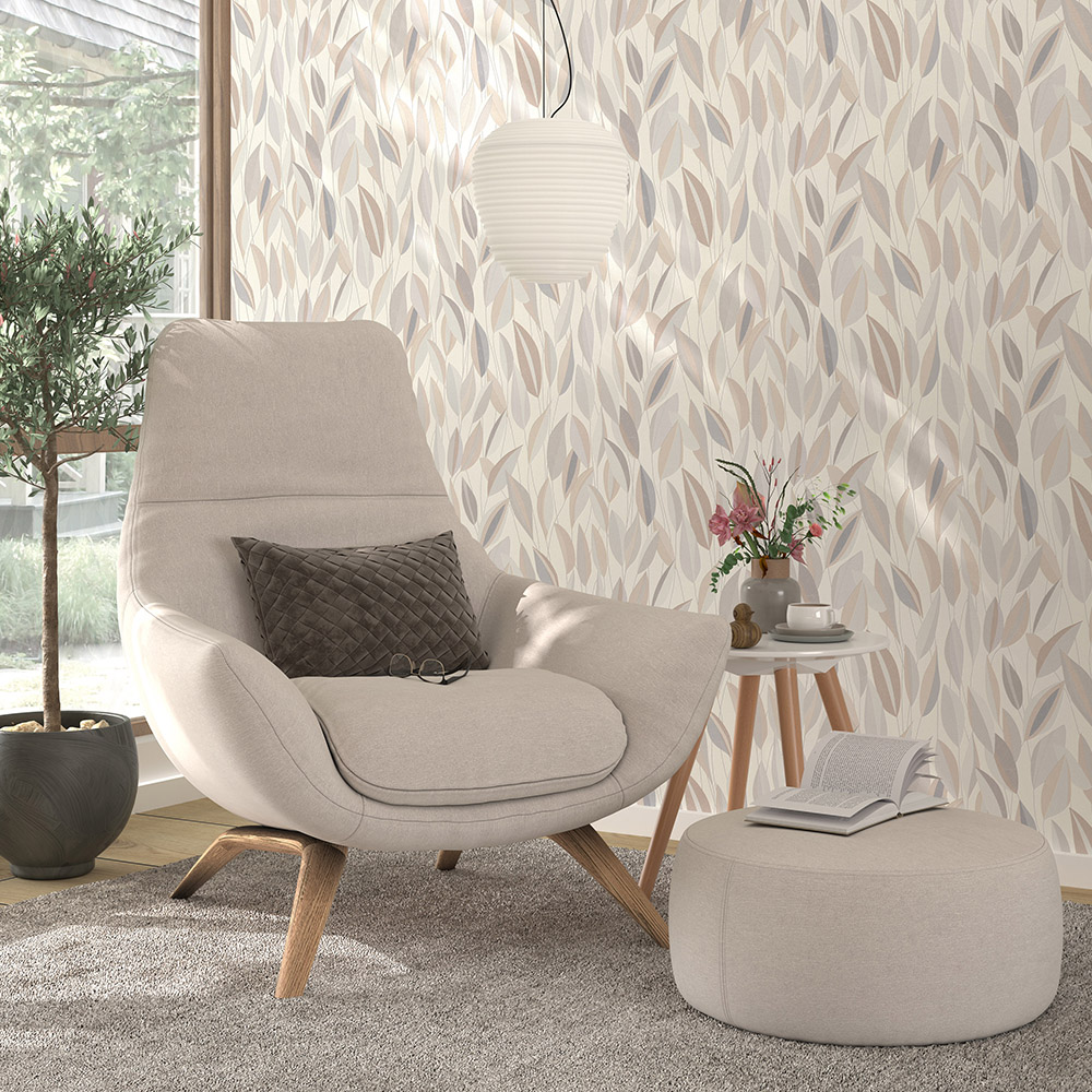 Erismann Foliage Leaf Natural Beige Vinyl Wallpaper Image 2