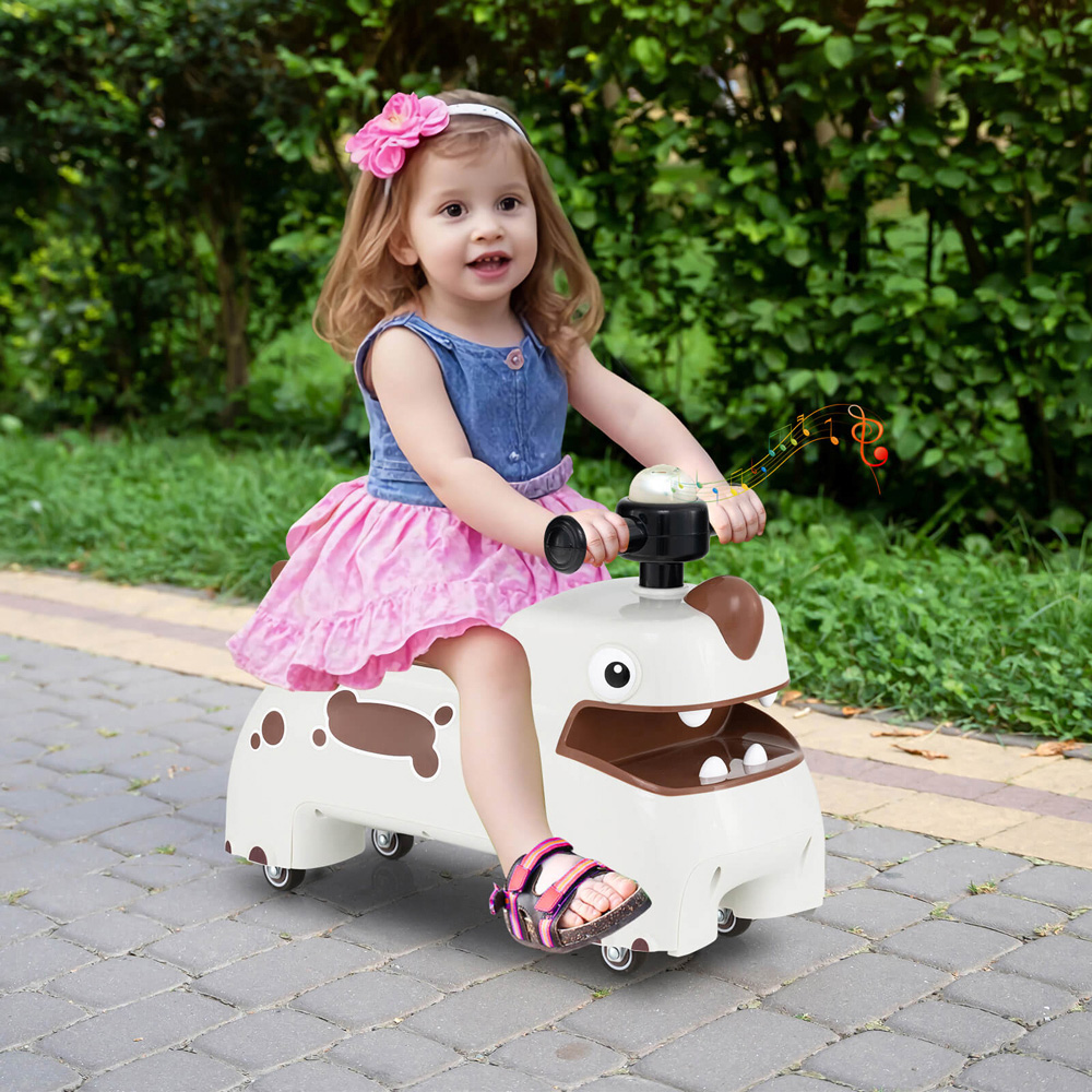 Costway Toddler White Dinosaur Foot to Floor Sliding Ride On Push Car with Storage Image 2