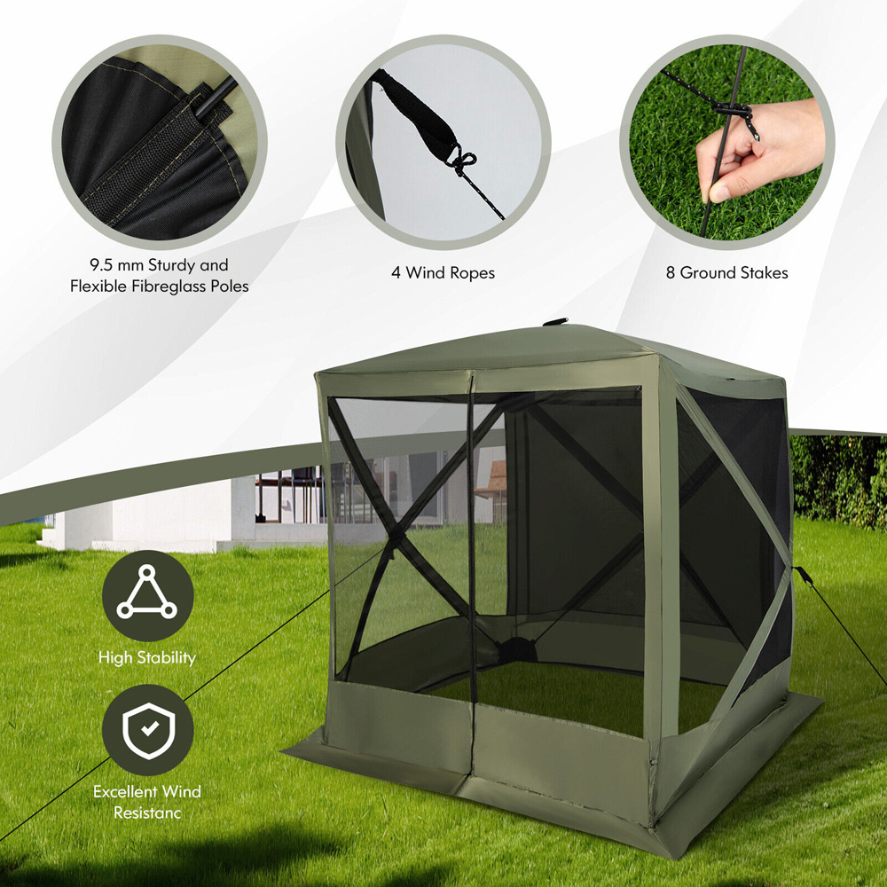 Costway Green 4 Panel Pop Up Camping Gazebo with Sunshade Cloths Image 7