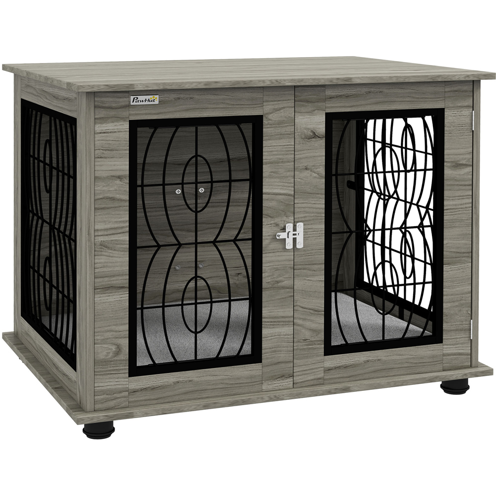PawHut Grey Dog Crate End Table with Cushion 75cm Image 1