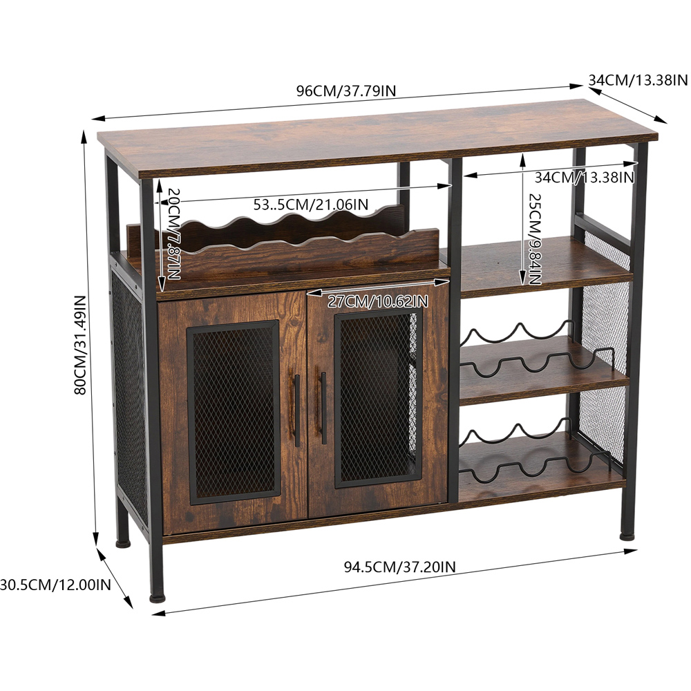 Living and Home 2 Door 3 Shelf Retro Brown Bar Cabinet with 5 Bottle Wine Rack Image 9
