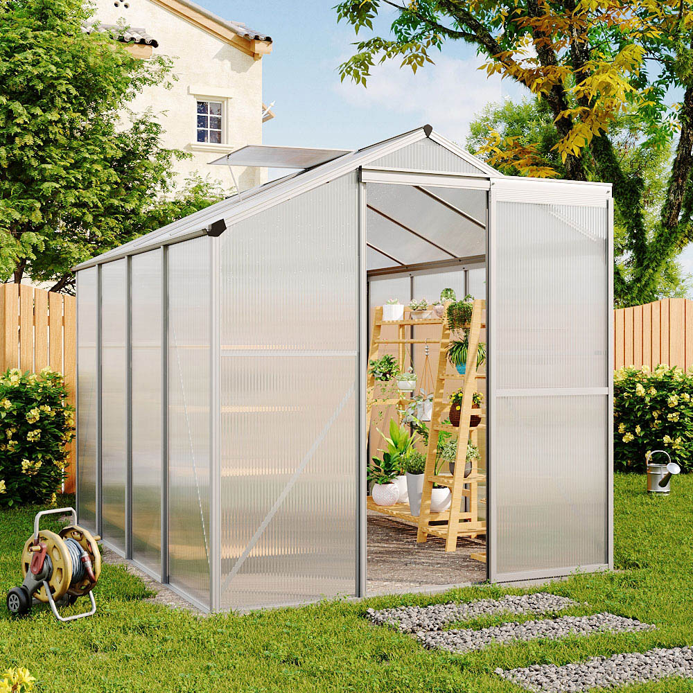 Living and Home 6 x 8ft Transparent Aluminium Frame Dual Sloped Roof Greenhouse Planting Shed Image 5