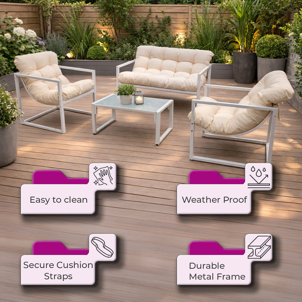 Neo Direct 4 Seater Cream Outdoor Patio Set with Cushions Image 4
