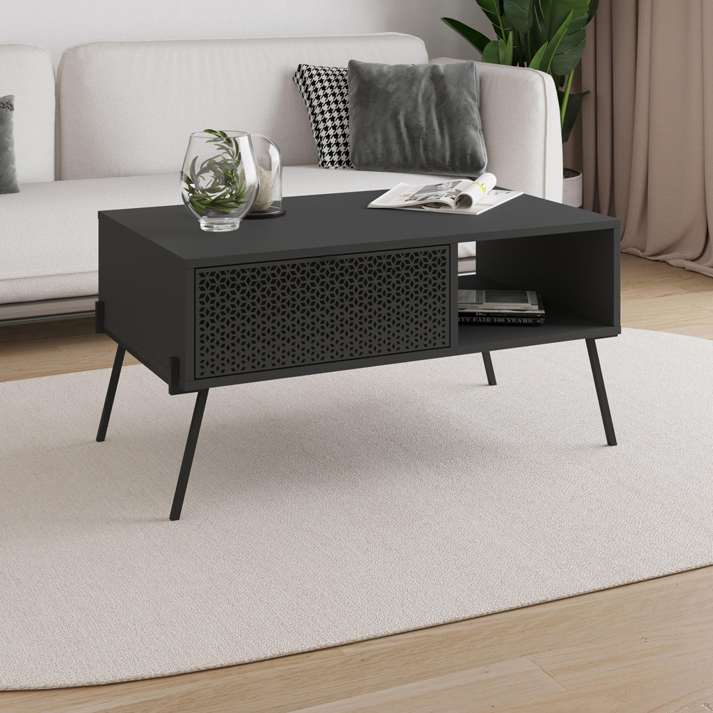 Decortie Naive Single Drawer Single Shelf Anthracite Coffee Table Image 4
