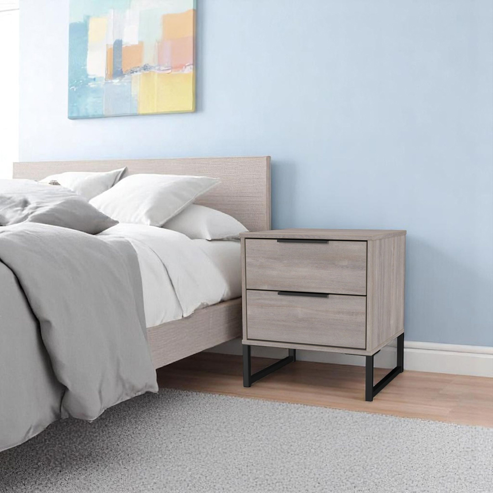 Crowndale Hong Kong 2 Drawer Grey Oak Compact Bedside Cabinet Ready Assembled Image 7