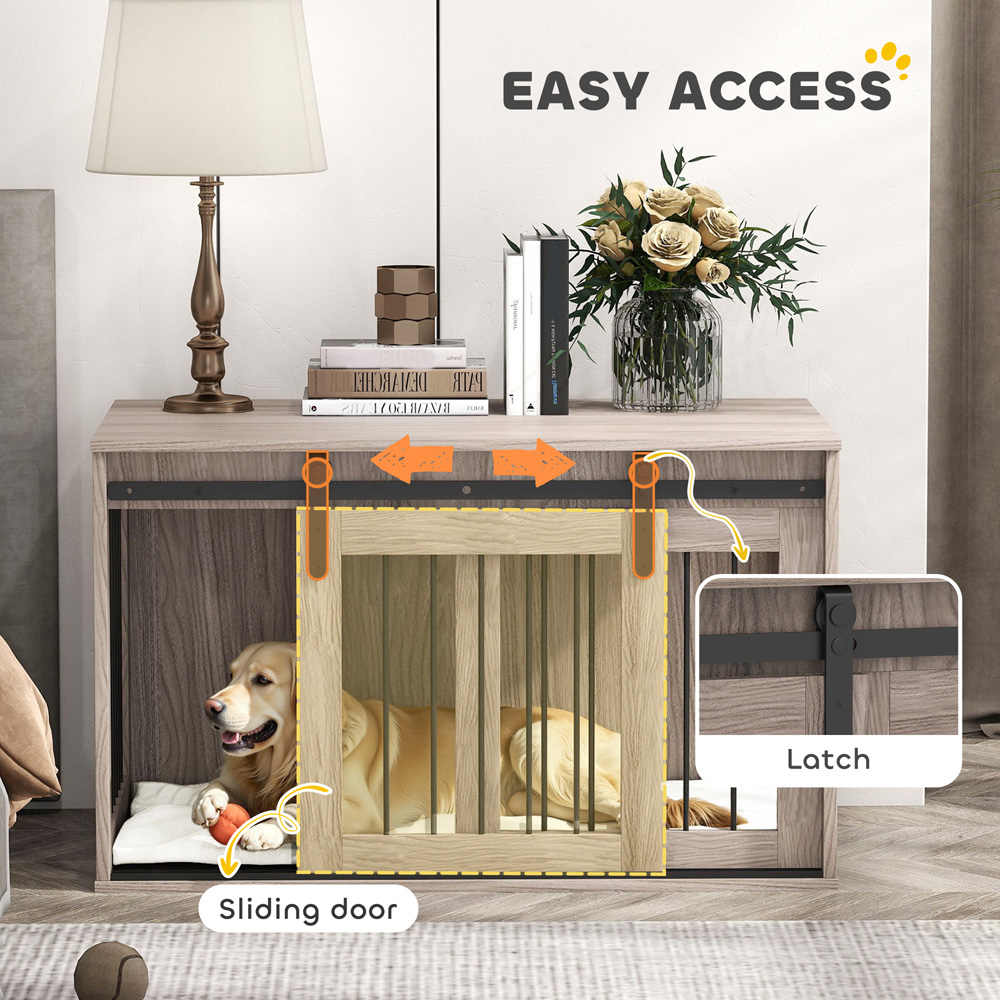 PawHut Brown Dog Crate End Table with Cushion 98cm Image 4