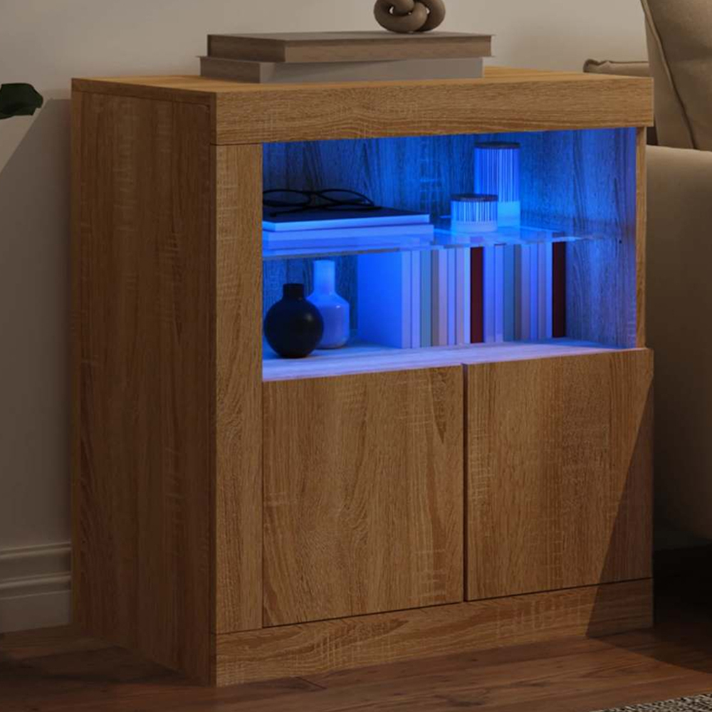 vidaXL 2 Door 2 Shelf Brown Oak LED Sideboard Image 1