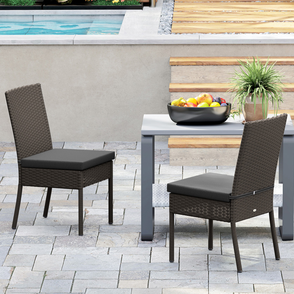 Outsunny Set of 2 Grey Rattan Wicker Garden Chairs with Cushion Image 1