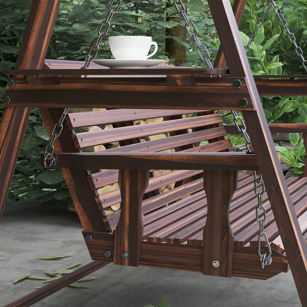 Outsunny 3 Seater Wooden Garden Swing Chair with Side Tables Image 3