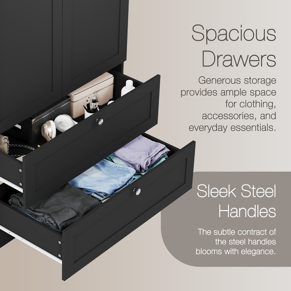 VIDA DESIGNS Altino 2 Door 2 Drawer Black Shaker-Style Wardrobe Image 7
