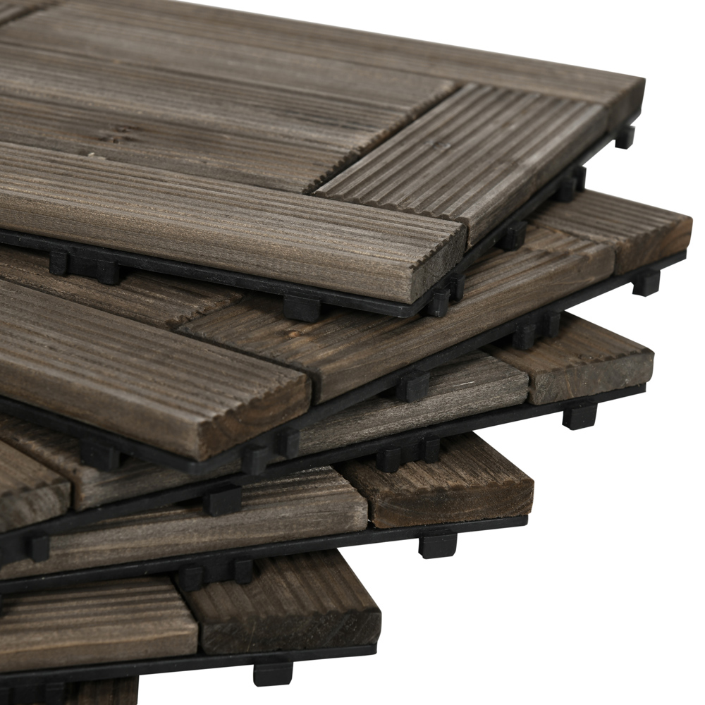 Outsunny Charcoal Grey Wooden Interlocking Deck Tiles 30 x 30cm 27 Pack Image 3