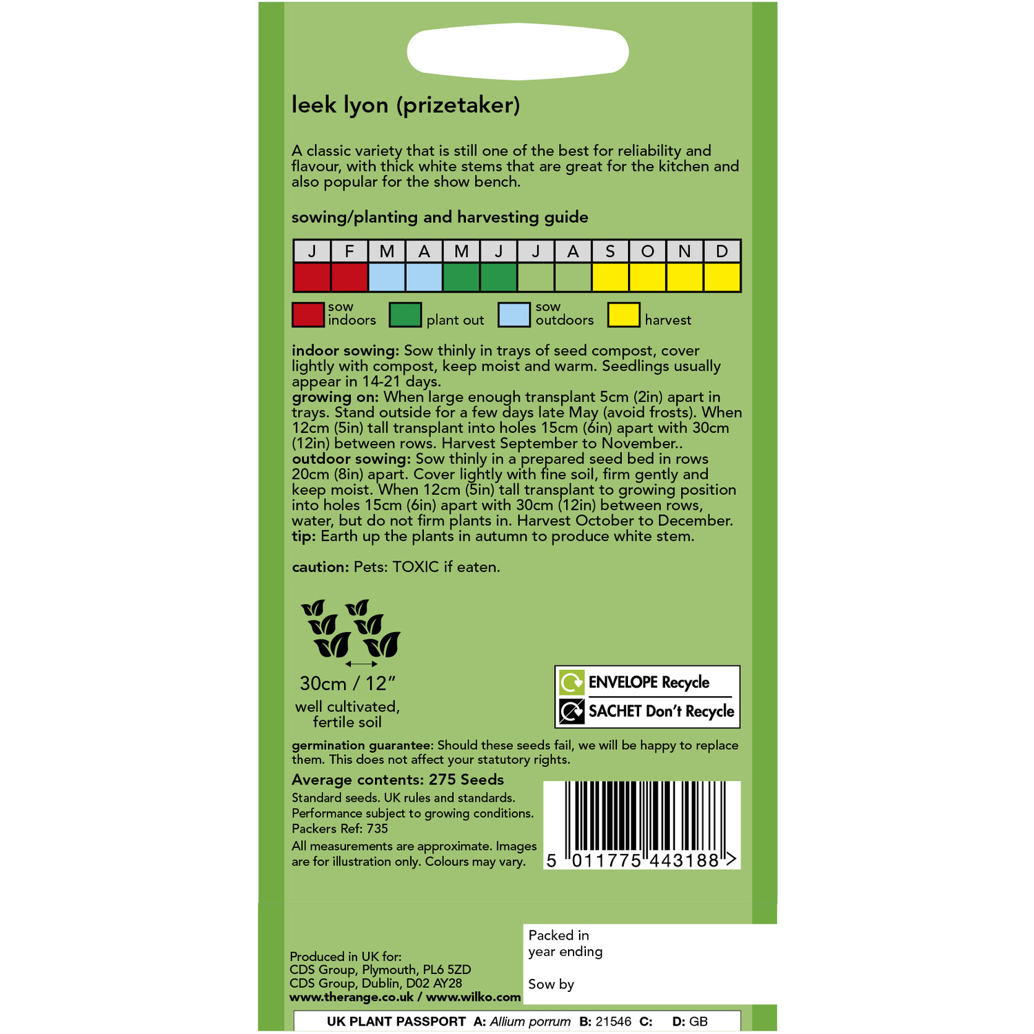 Wilko Leek Lyon Prizetaker Seeds Image 2