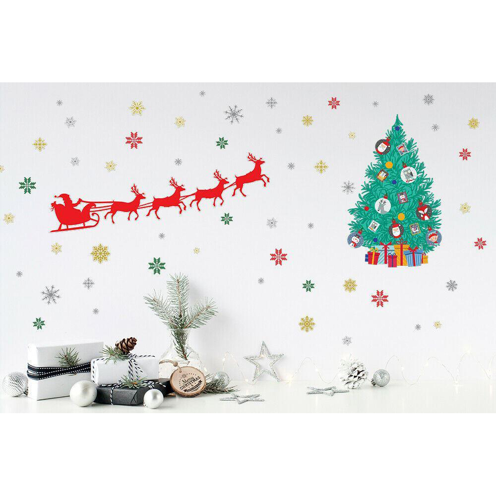 Walplus Santa's Sleigh and Christmas Tree Self Adhesive Wall Sticker 54 Piece Image 4
