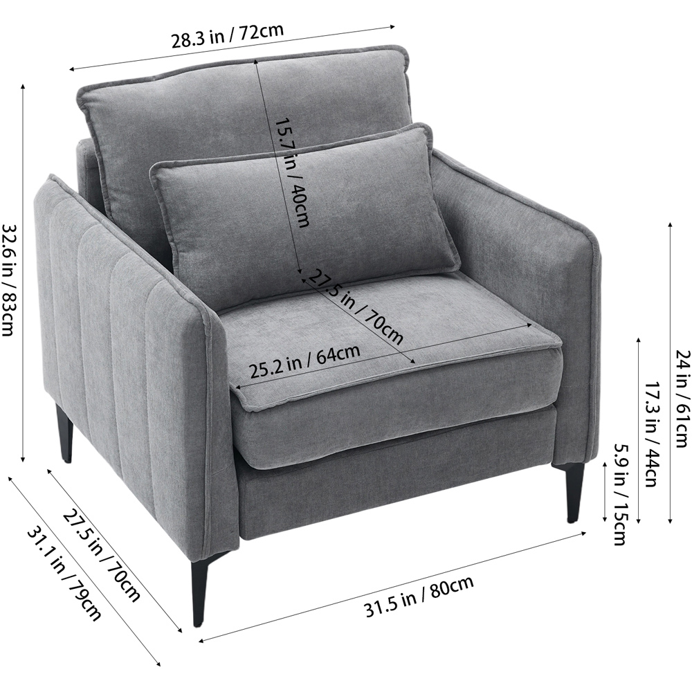 Living and Home Dark Grey Chenille Sofa Chair Image 9