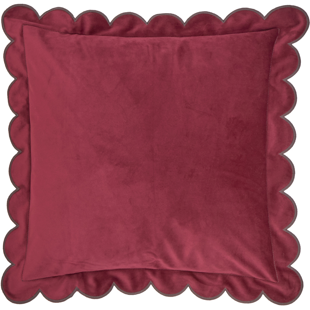 Furn Lil Burgundy and Chocolate Scallop Velvet Cushion 45 x 45cm Image 1