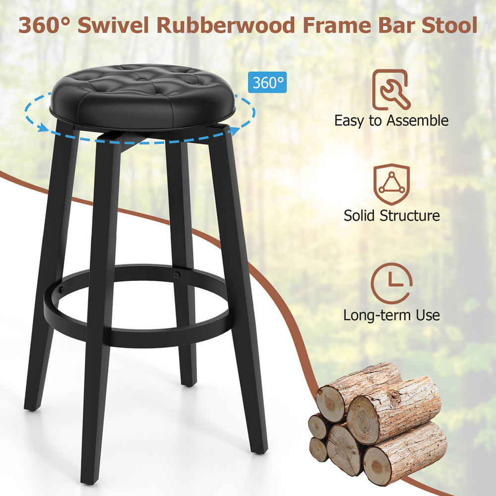 Costway Black Swivel Bar Stool Set of 2 Image 6
