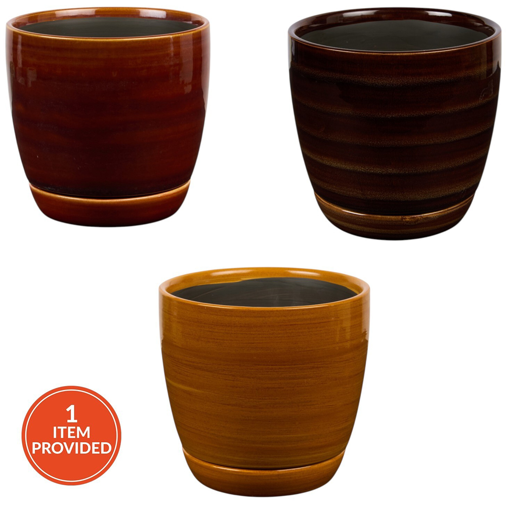 Glazed Plant Pot with Saucer Image 1